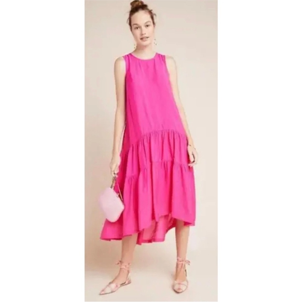 Anthropologie Maeve Marlene pink tiered full length lined sleeveless Maxi Dress